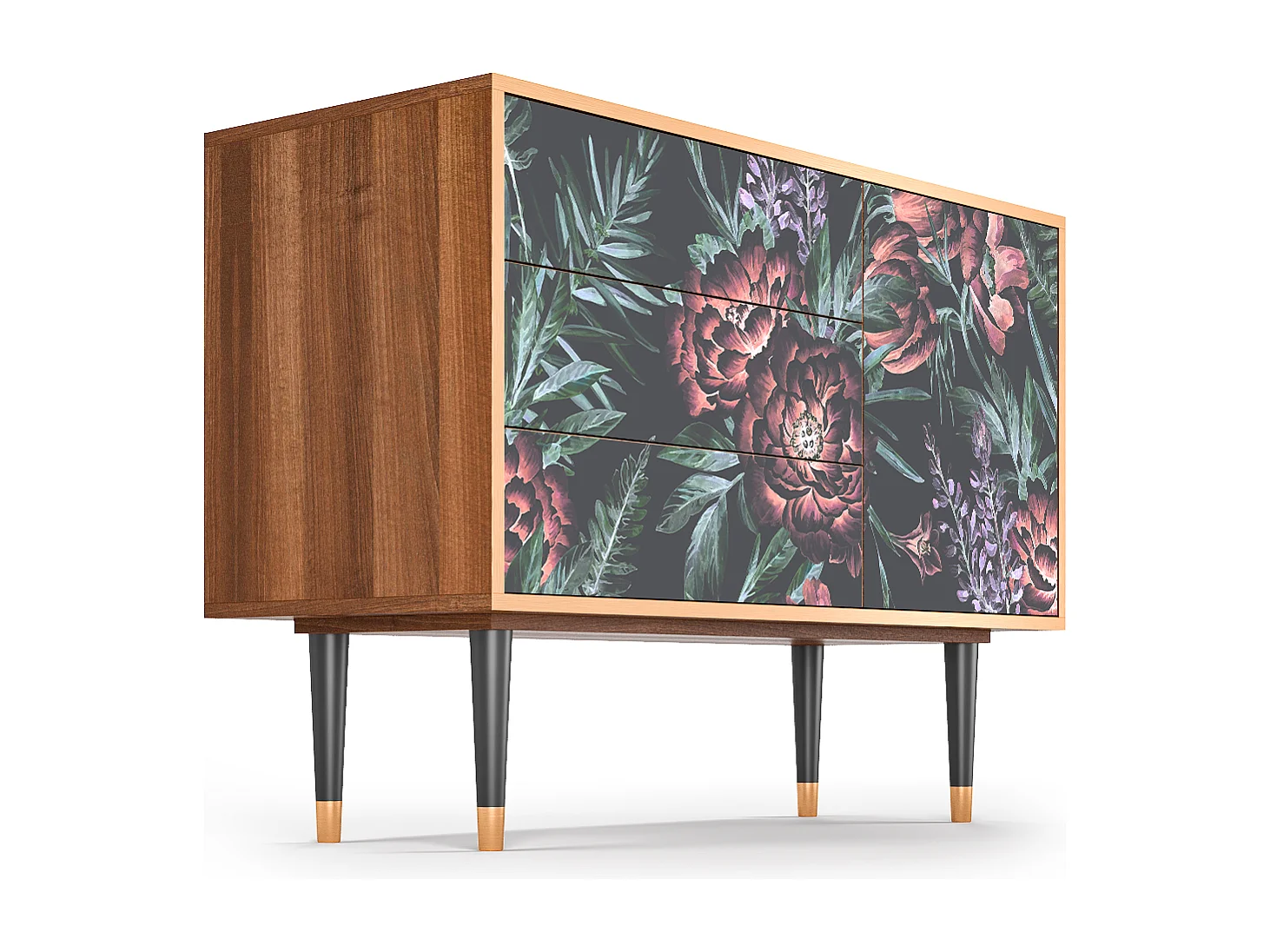 Kredens - 115х84х41 cm - S3 - Dark Peonies, Orzech
