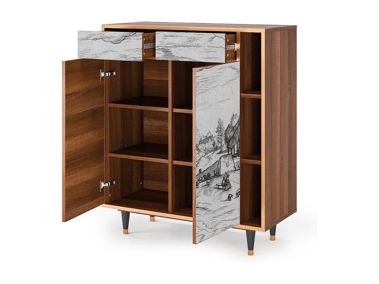 Sideboard - 96х110х41 cm - BS6 - Country Village, Walnuss