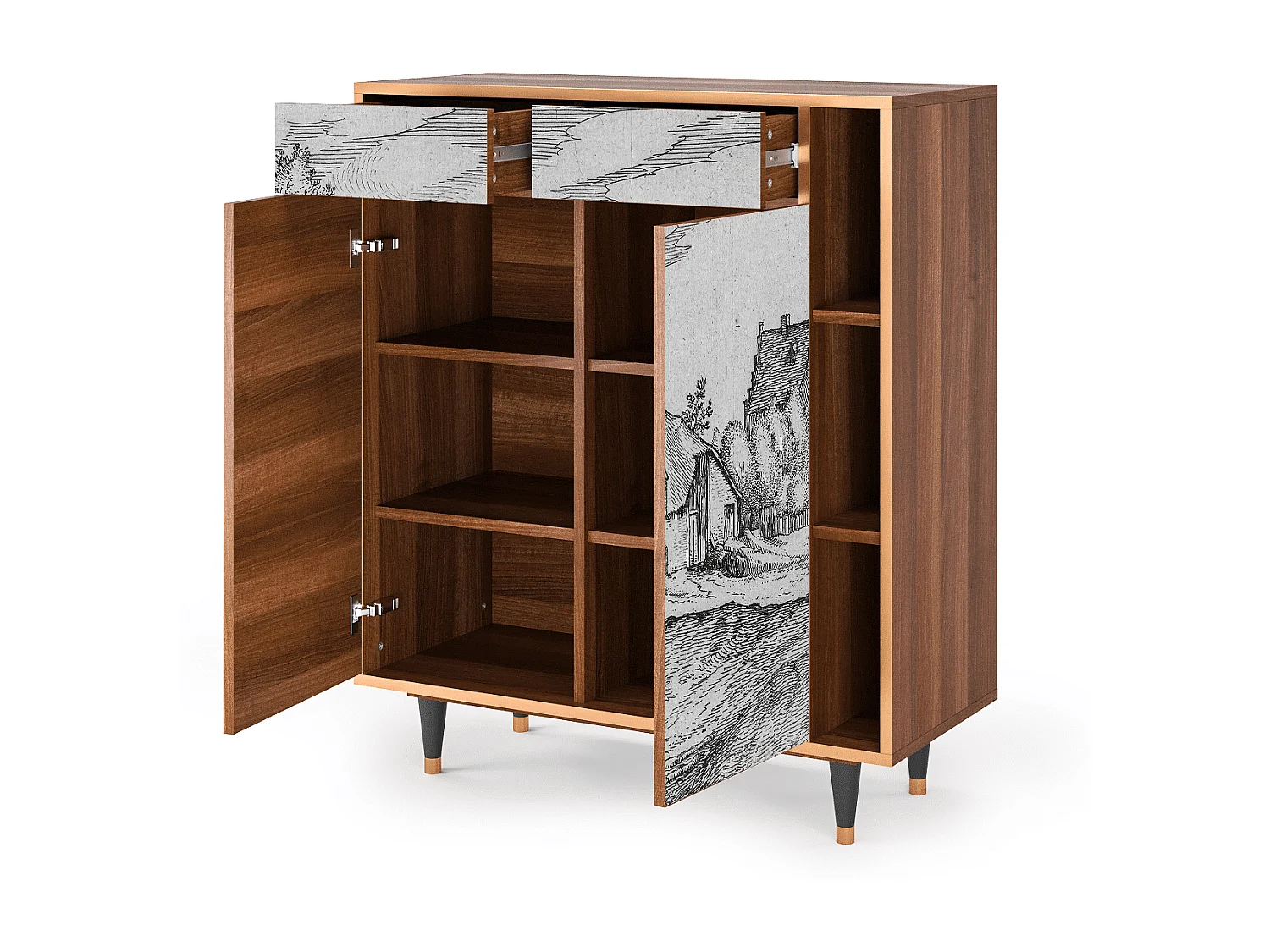 Credenza - 96х110х41 cm - BS6 - Farms in a Village, Noce