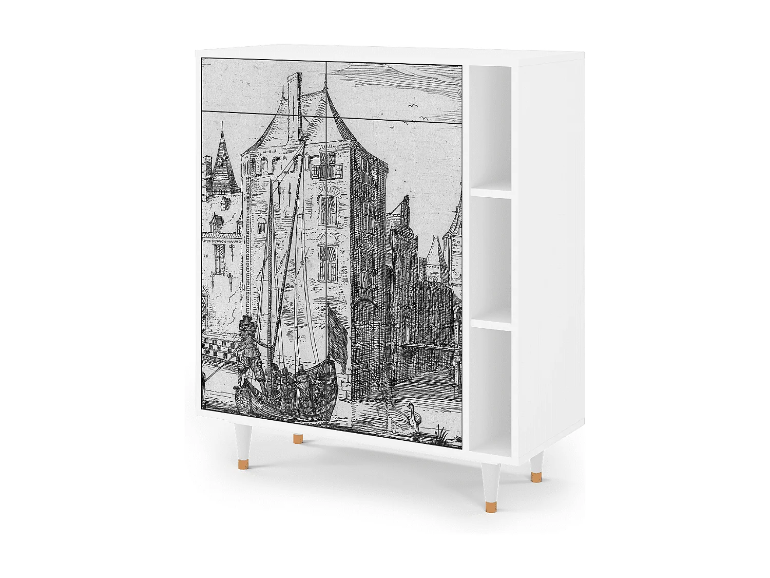 Buffet - 96х110х41 cm - BS6 - Castle with Bridge, Blanc