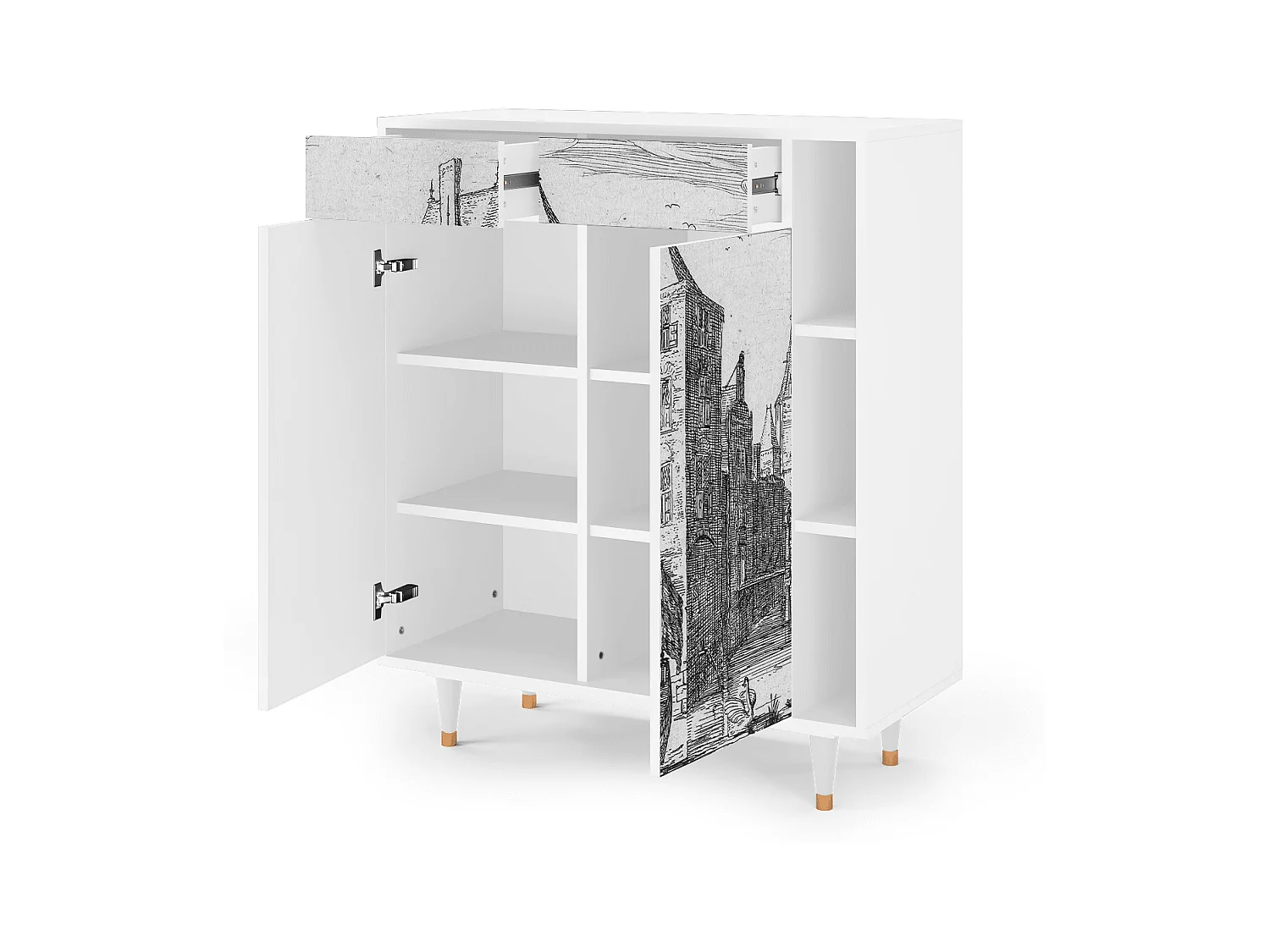 Buffet - 96х110х41 cm - BS6 - Castle with Bridge, Blanc