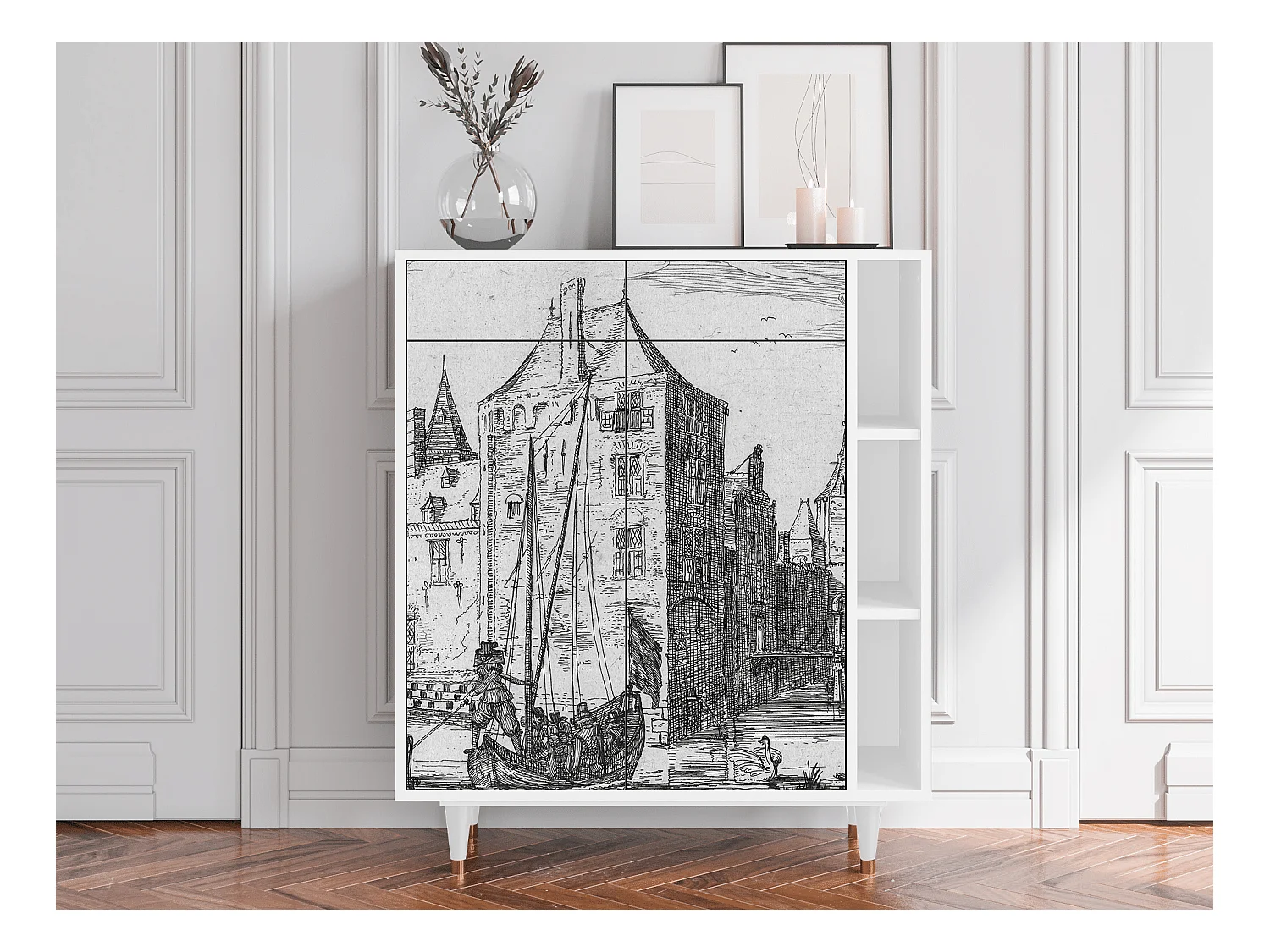Buffet - 96х110х41 cm - BS6 - Castle with Bridge, Blanc