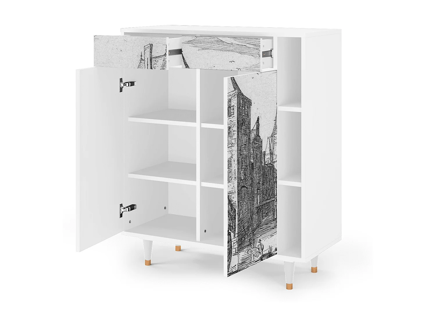 Buffet - 96х110х41 cm - BS6 - Castle with Bridge, Blanc