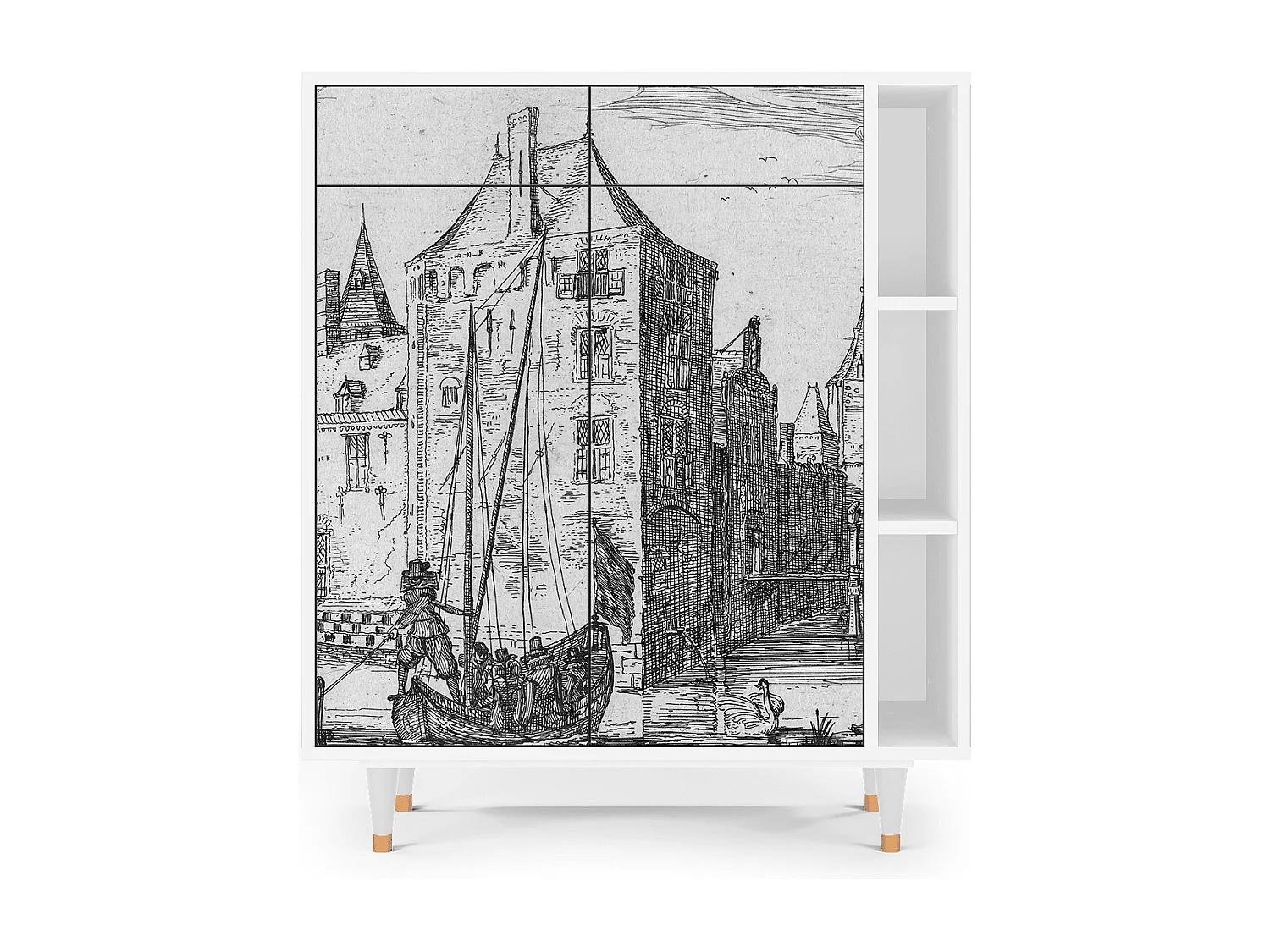 Kredens - 96х110х41 cm - BS6 - Castle with Bridge, Biały