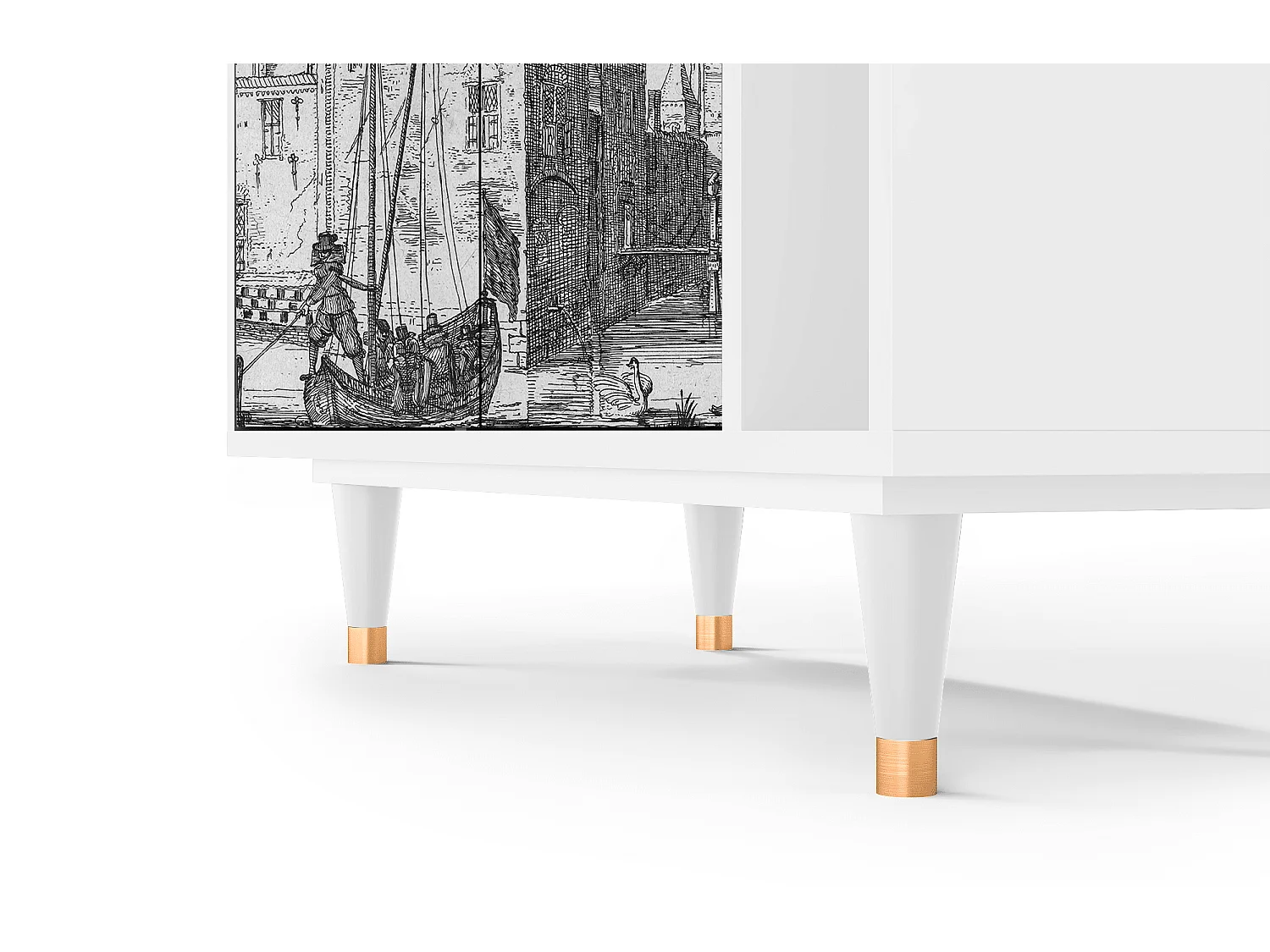 Kredens - 96х110х41 cm - BS6 - Castle with Bridge, Biały