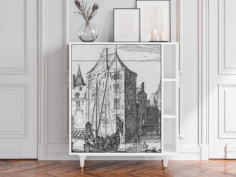 Aparador - 96х110х41 cm - BS6 - Castle with Bridge, Branco