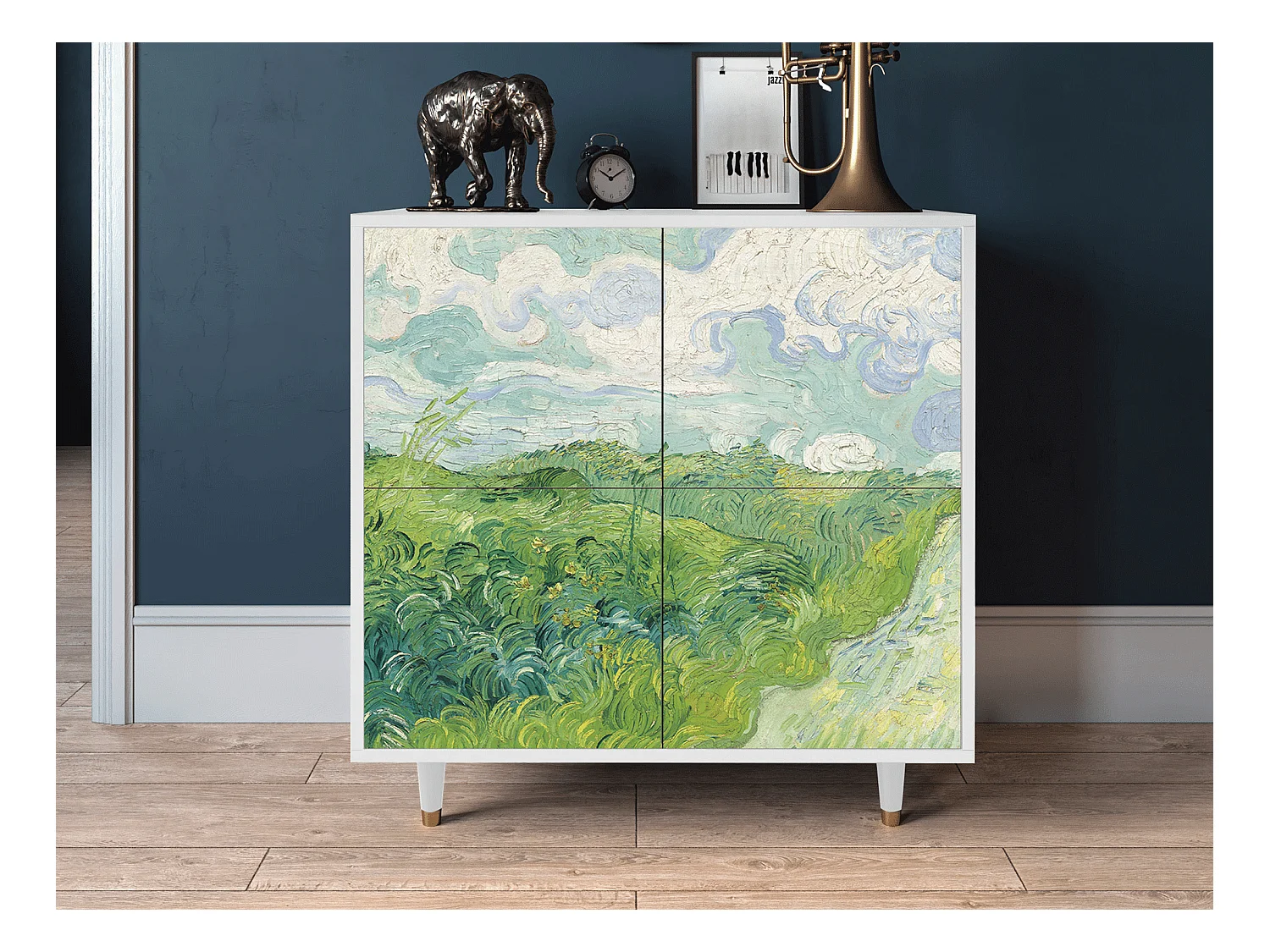 Kredens - 94x96x48 cm - BS3 - Green Wheat Fields, Biały