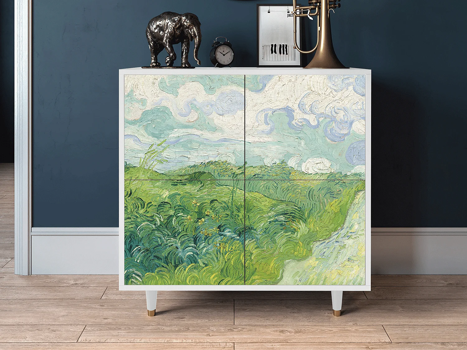 Kredens - 94x96x48 cm - BS3 - Green Wheat Fields, Biały