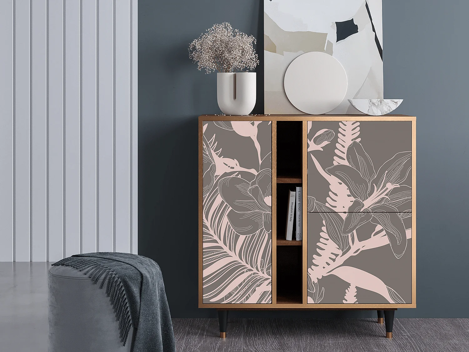 Kredens - 94х96х41 cm - BS5 - Issabelline Flower, Orzech