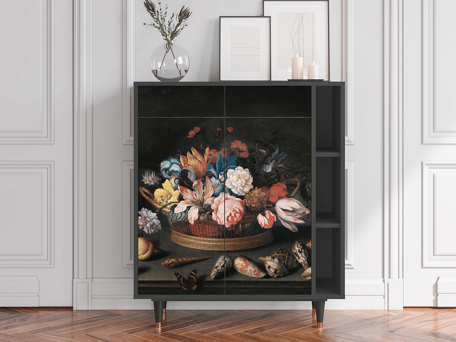 Credenza - 96х110х41 cm - BS6 - Still Life with Flowers, Antracite