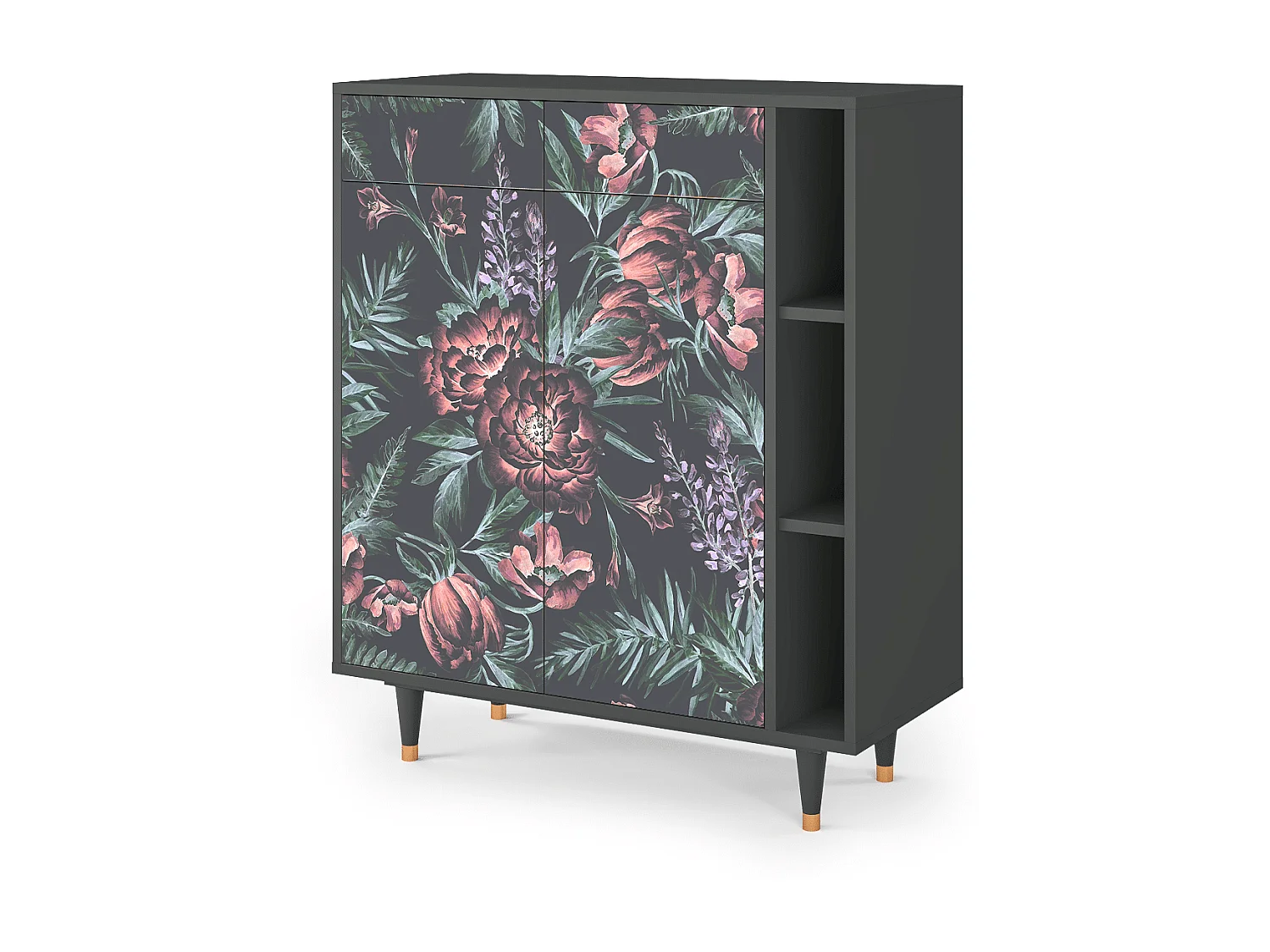 Kredens - 96х110х41 cm - BS6 - Dark Peonies, Antracyt