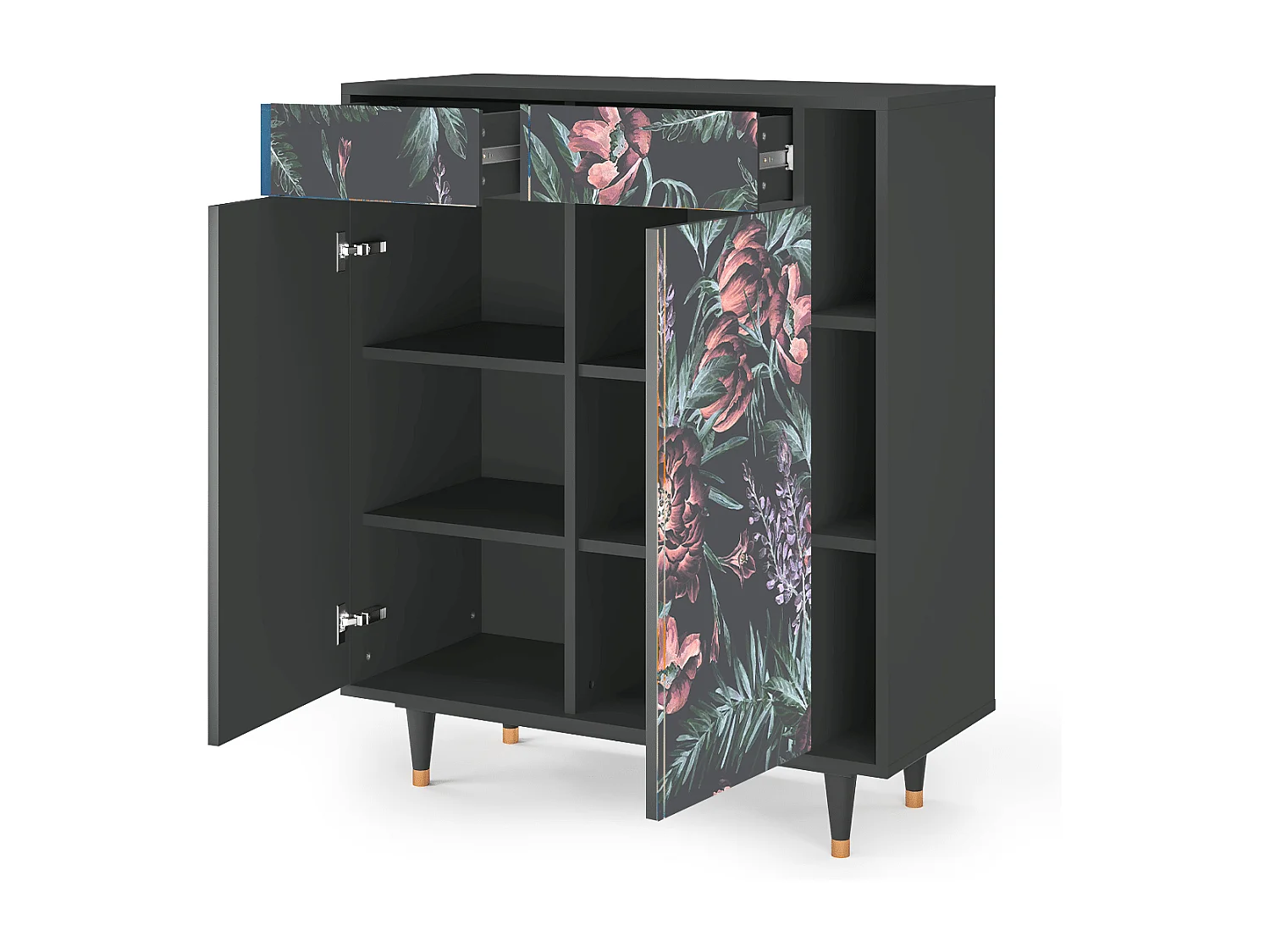 Kredens - 96х110х41 cm - BS6 - Dark Peonies, Antracyt