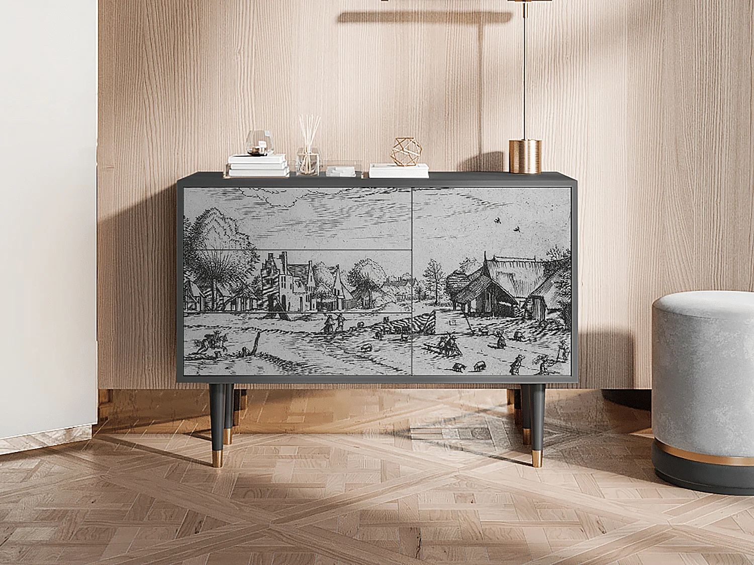 Kredens - 115х84х41 cm - S3 - Country Village, Antracyt