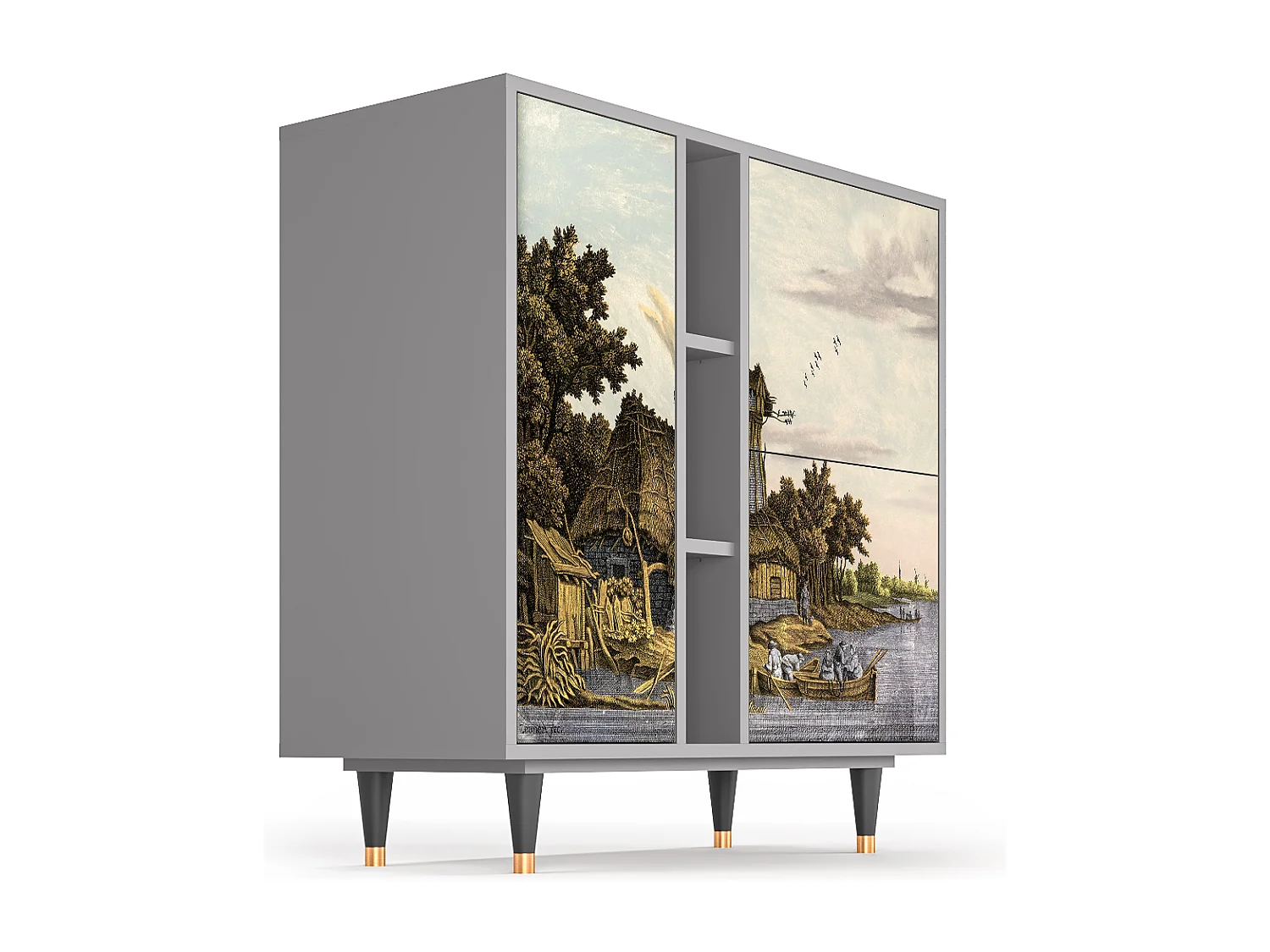 Kredens - 94х96х41 cm - BS5 - Mill along a River, Szary