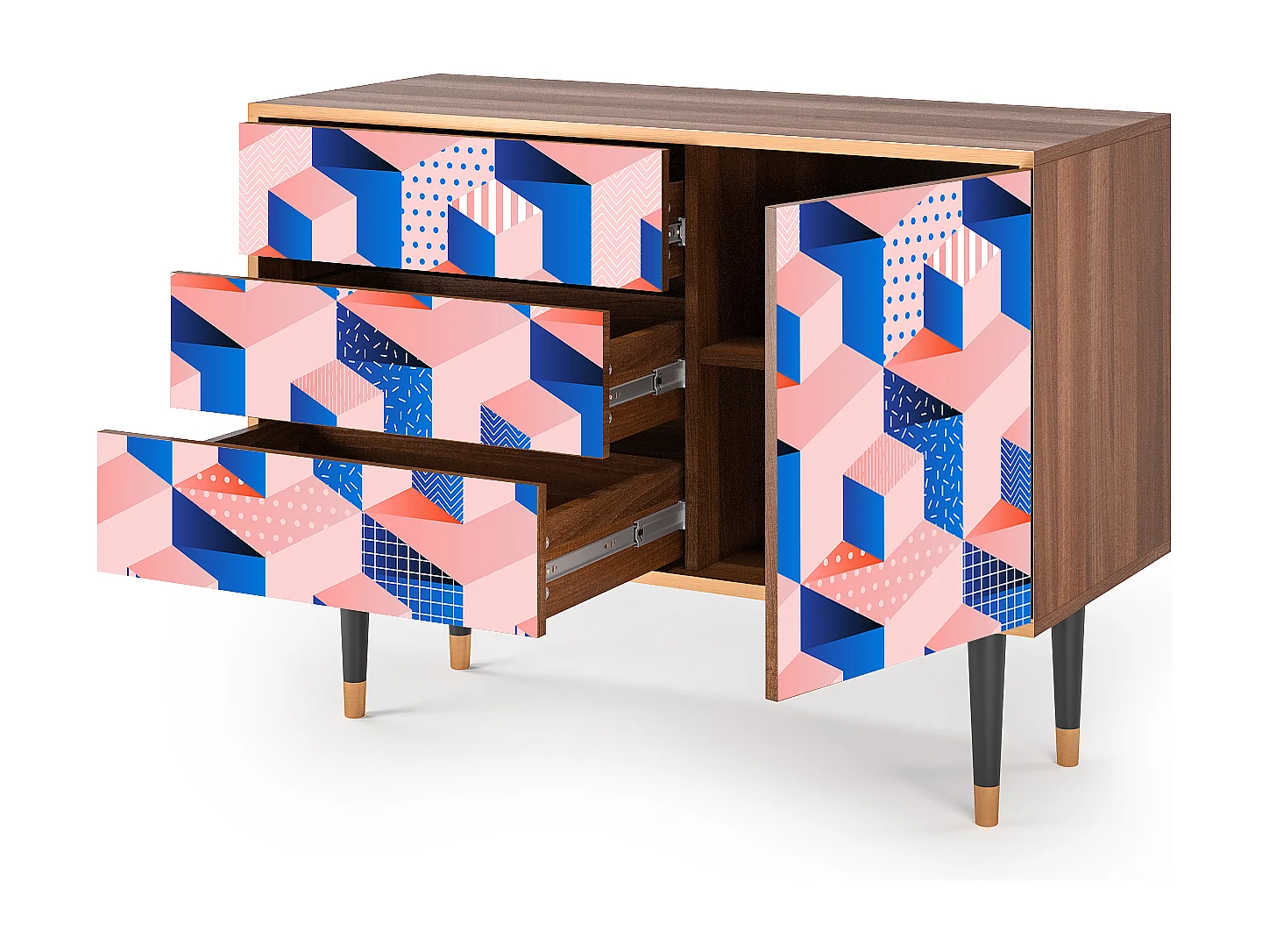 Credenza - 115х84х41 cm - S3 - Pinky Squares, Noce