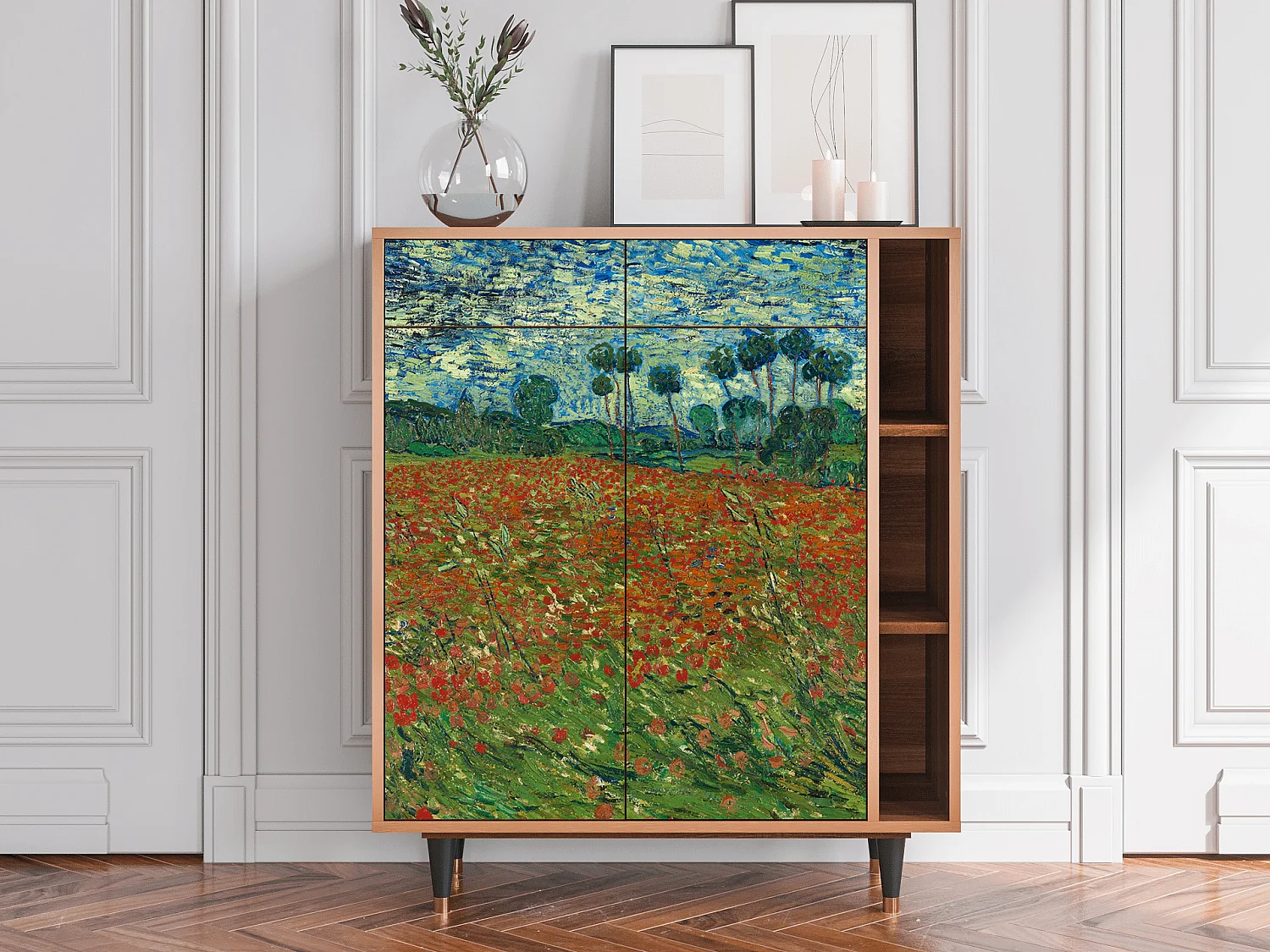 Kredens - 96х110х41 cm - BS6 - Poppy field by van Gogh, Orzech
