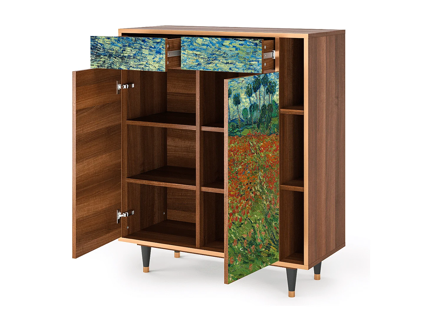 Credenza - 96х110х41 cm - BS6 - Poppy field by van Gogh, Noce