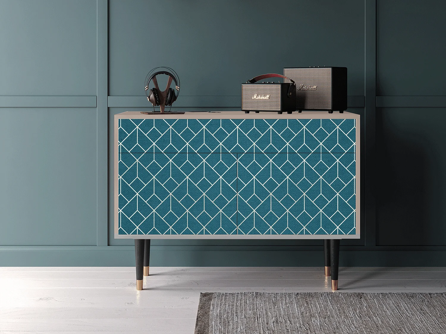 Buffet - 115x85x48 cm - BS4 - Turquoise Geometry, Latte