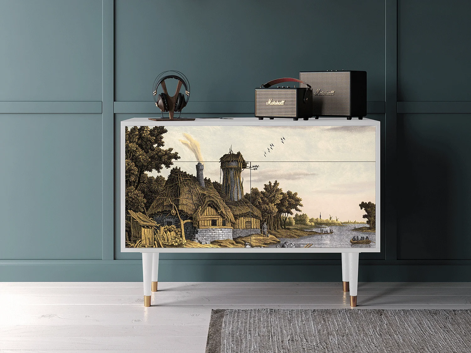 Credenza - 115x85x48 cm - BS4 - Mill along a River, Bianco