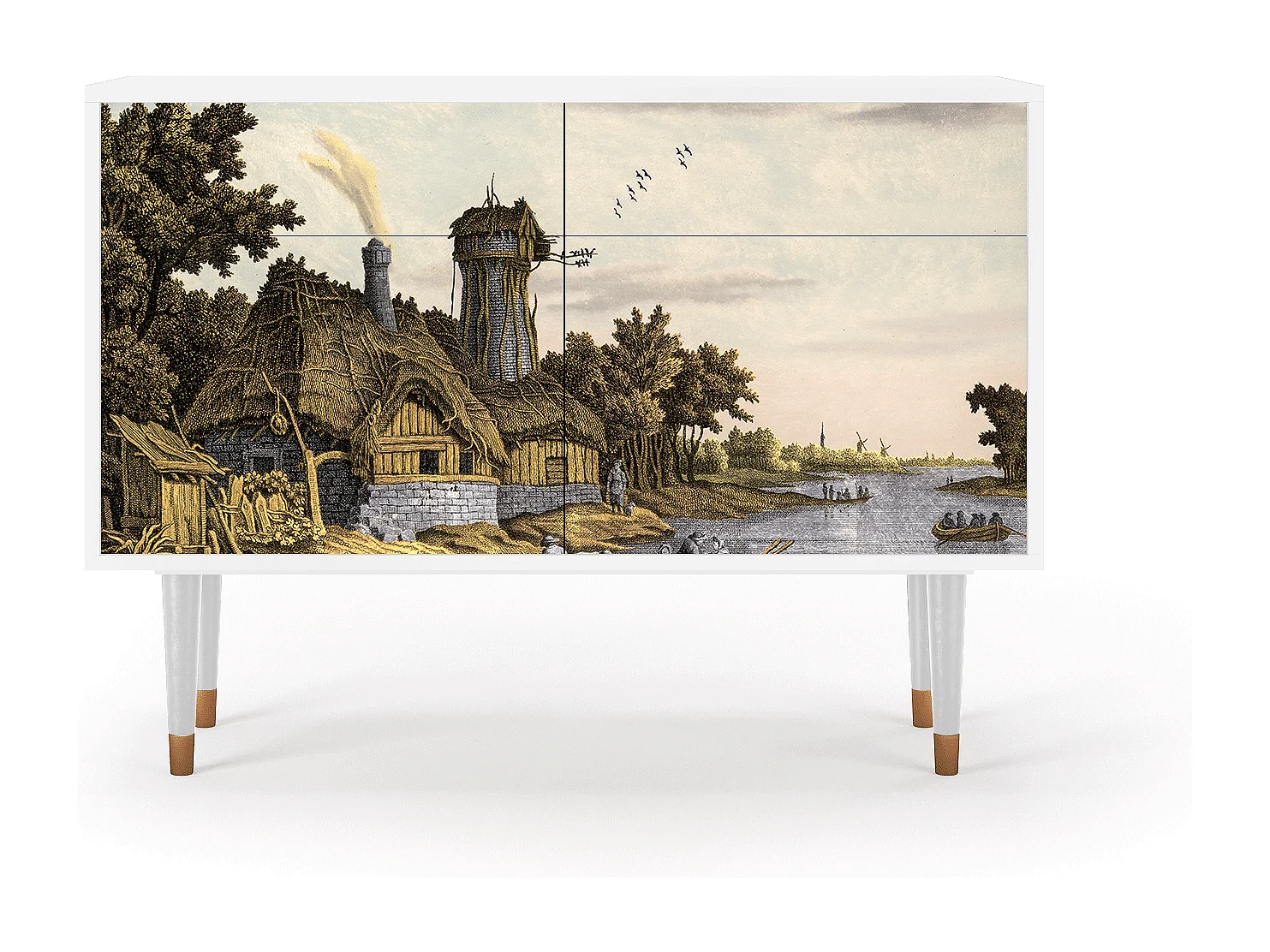 Credenza - 115x85x48 cm - BS4 - Mill along a River, Bianco
