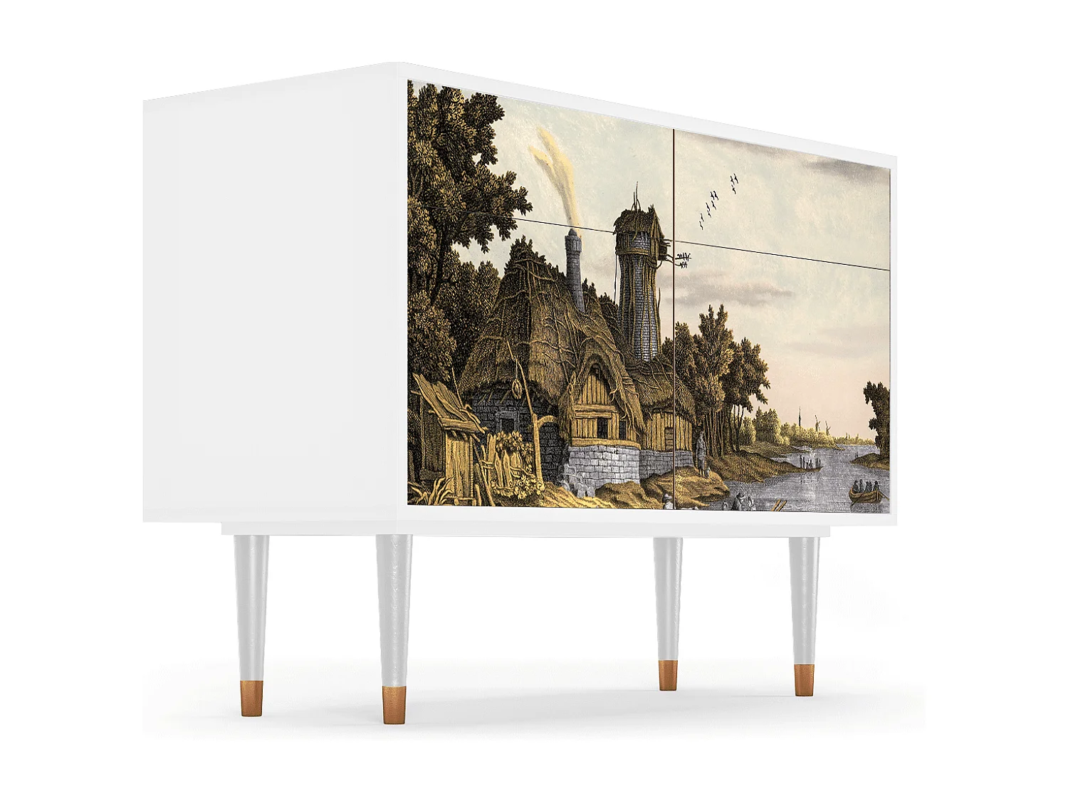 Credenza - 115x85x48 cm - BS4 - Mill along a River, Bianco