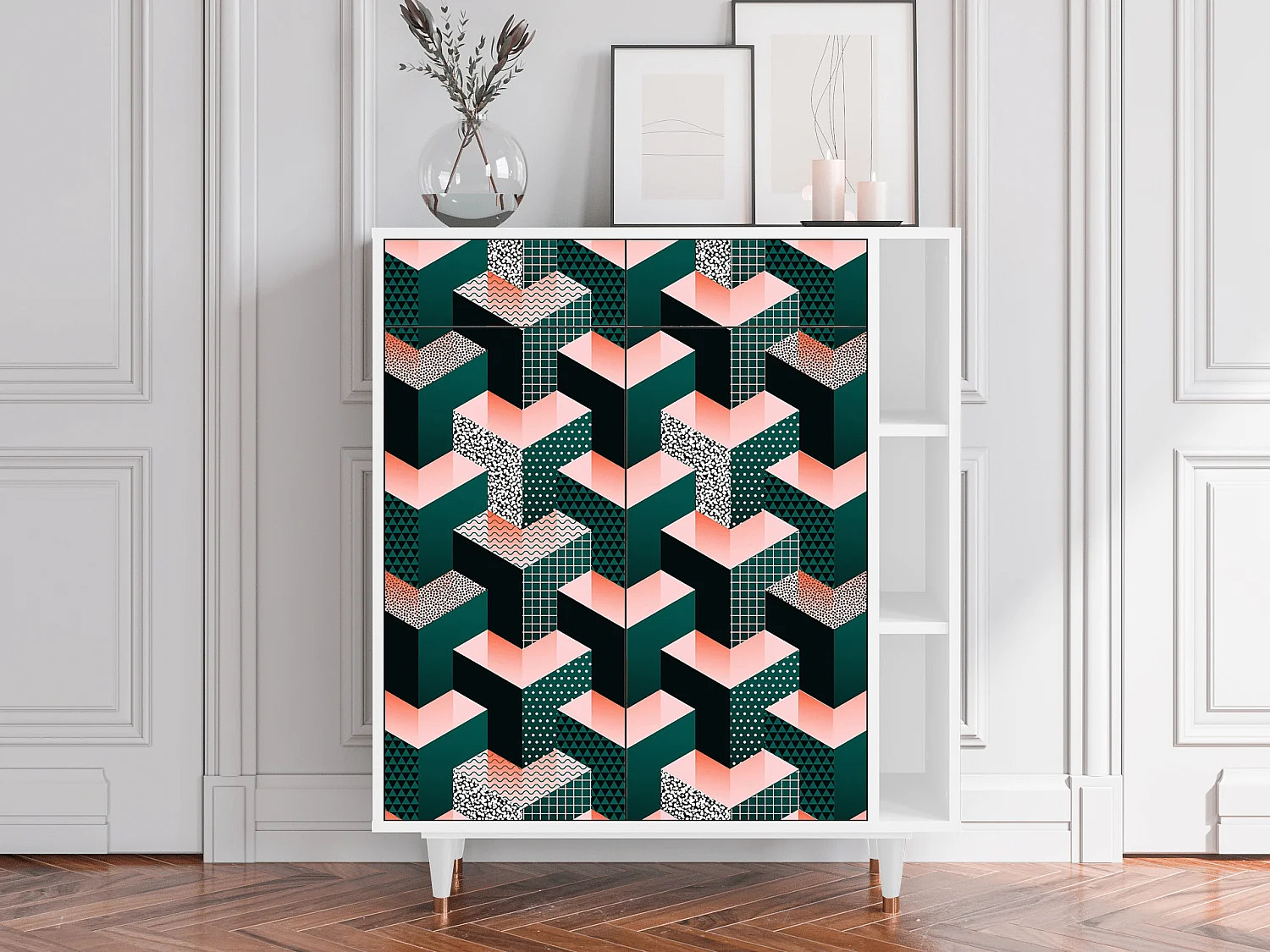 Kredens - 96х110х41 cm - BS6 - Geometric Madness, Biały