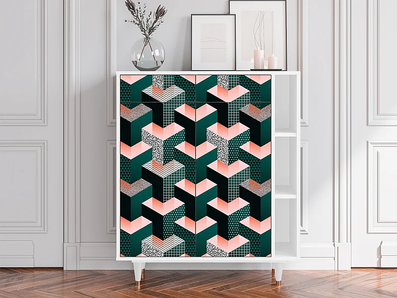 Kredens - 96х110х41 cm - BS6 - Geometric Madness, Biały