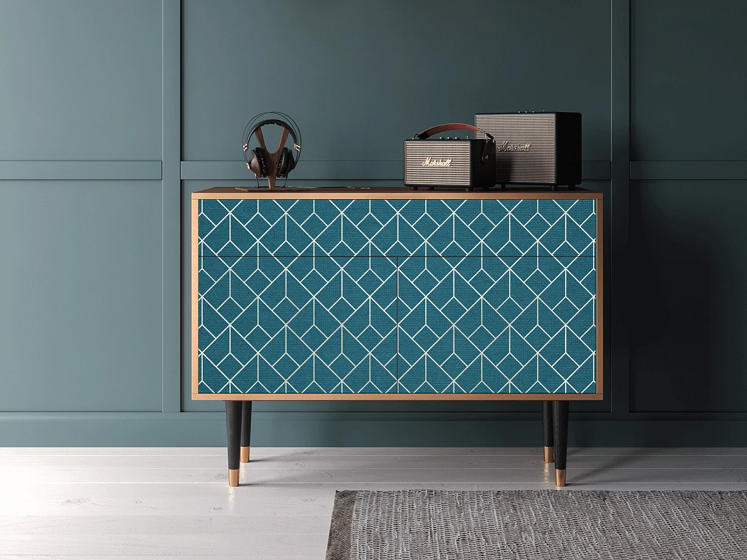 Buffet - 115x85x48 cm - BS4 - Turquoise Geometry, Noyer