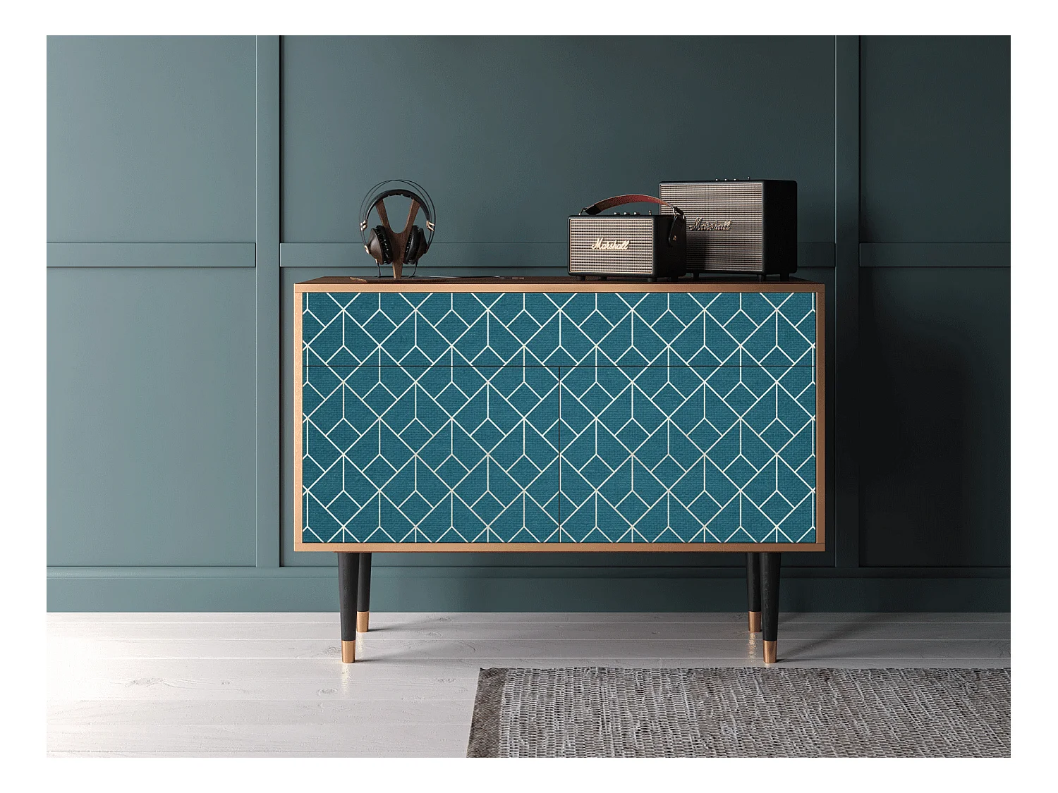 Buffet - 115x85x48 cm - BS4 - Turquoise Geometry, Noyer