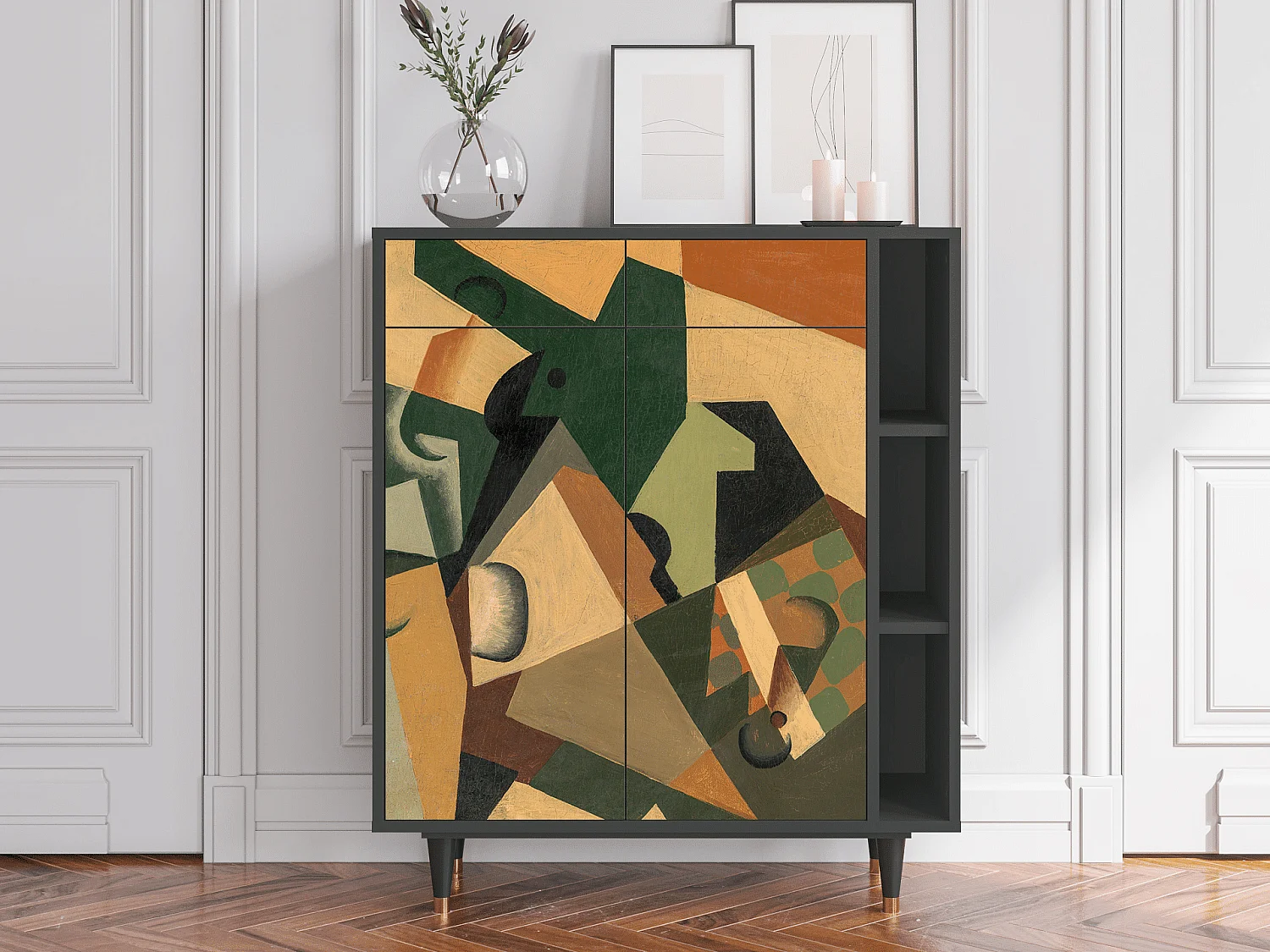 Dressoir - 96х110х41 cm - BS6 - Glass and Checkerboard, Antraciet