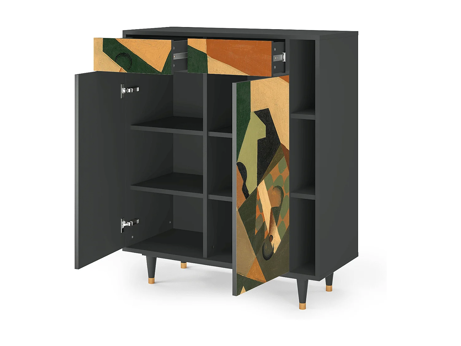 Dressoir - 96х110х41 cm - BS6 - Glass and Checkerboard, Antraciet