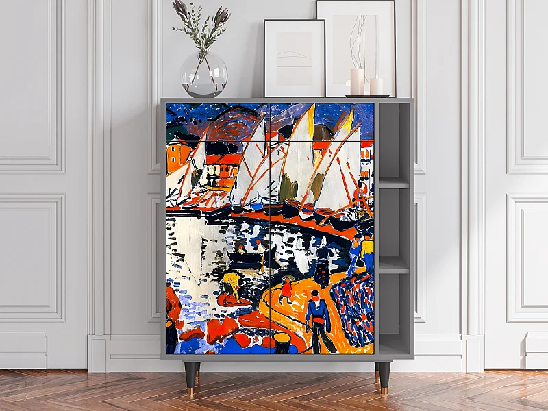 Kredens - 96х110х41 cm - BS6 - Le Séchage des voiles , Szary