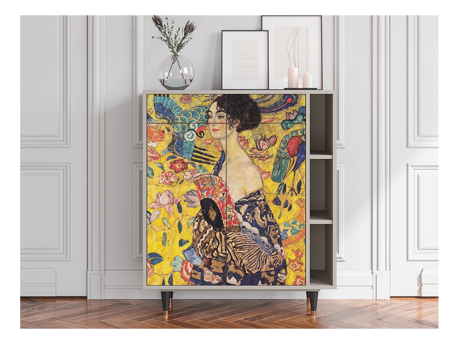 Kredens - 96х110х41 cm - BS6 - Lady with Fan by Klimt, Piaskowy