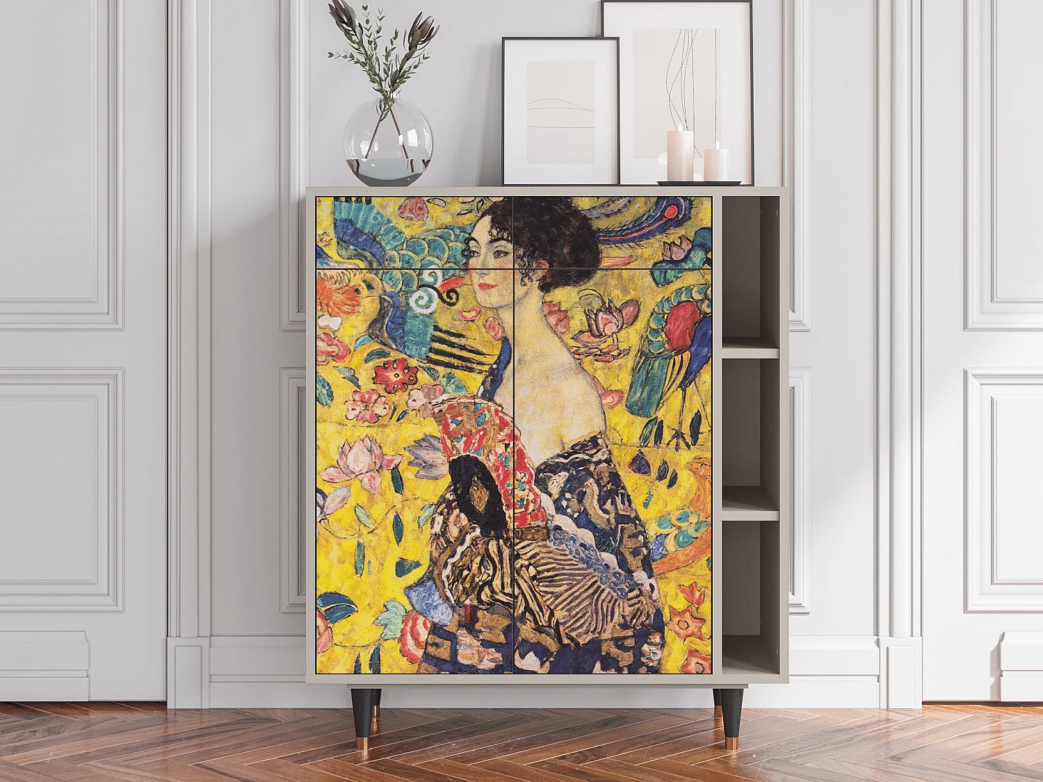 Kredens - 96х110х41 cm - BS6 - Lady with Fan by Klimt, Piaskowy