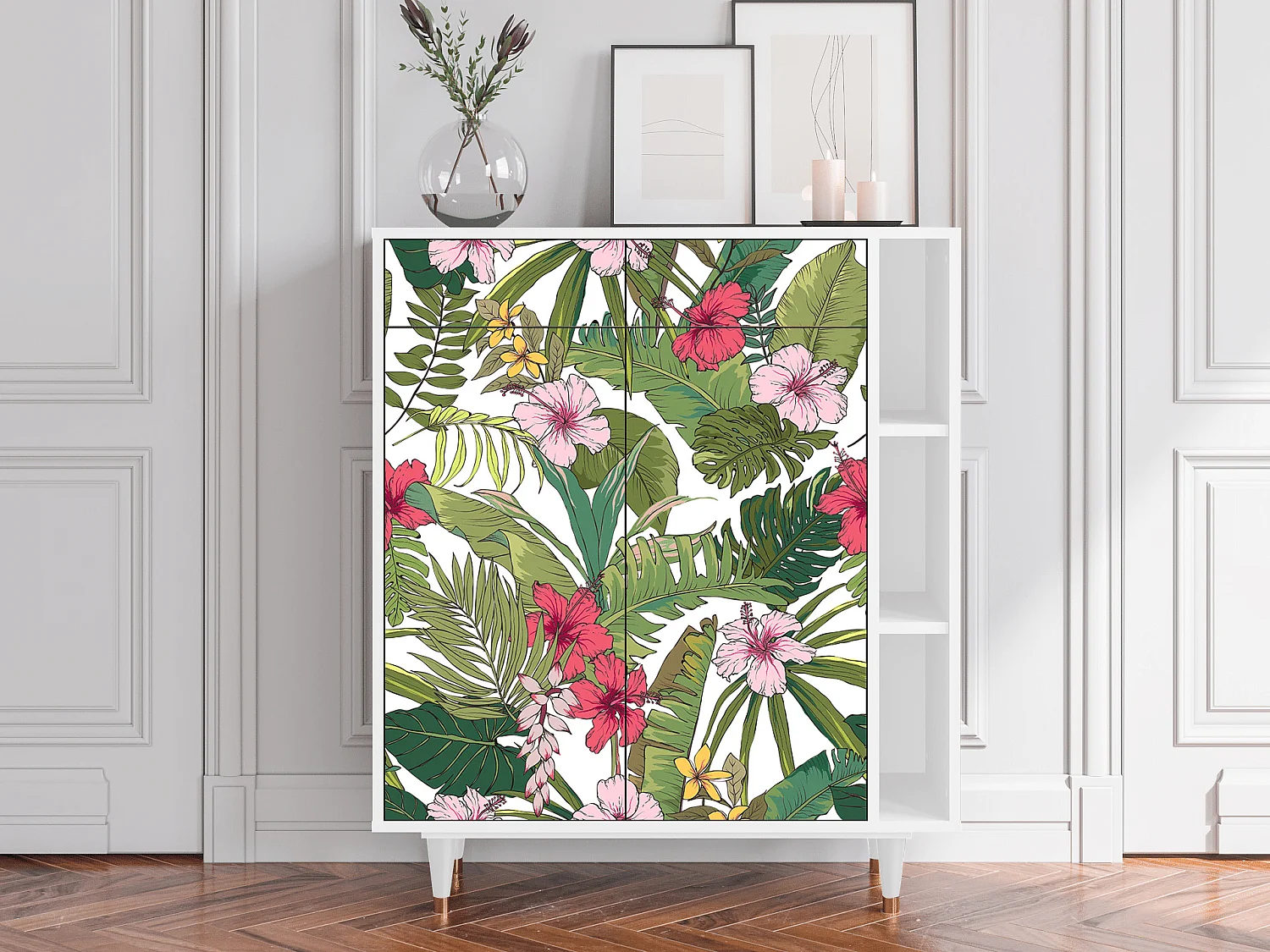 Kredens - 96х110х41 cm - BS6 - Verdant Tropics, Biały