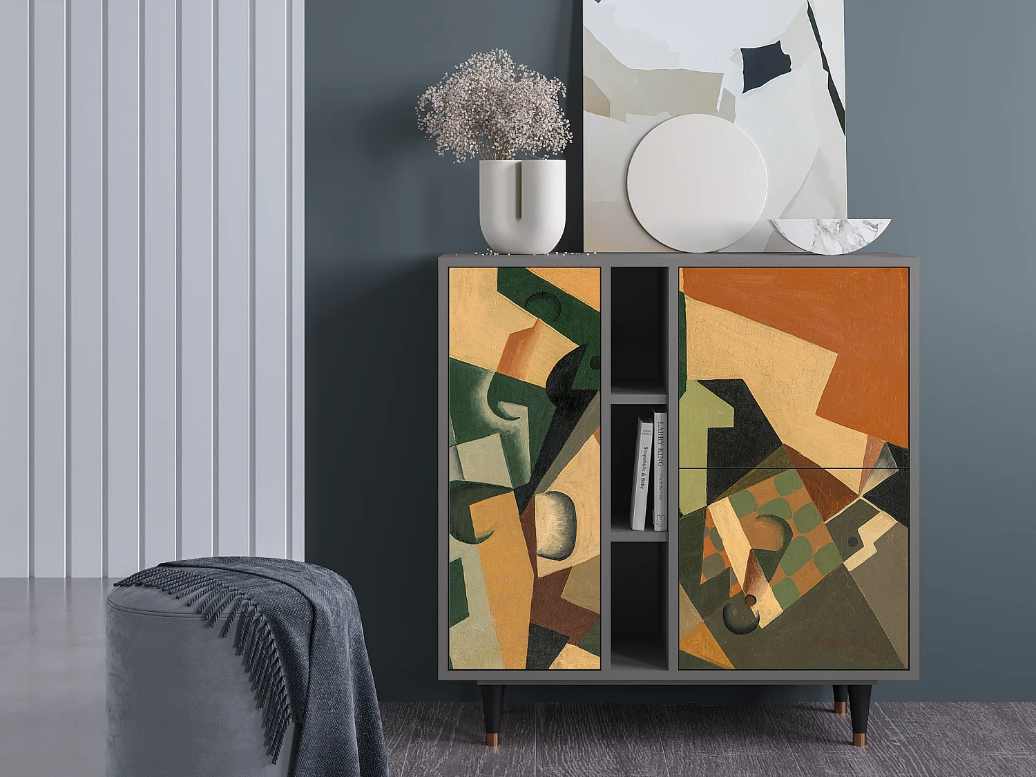 Aparador - 94х96х41 cm - BS5 - Glass and Checkerboard, Gris