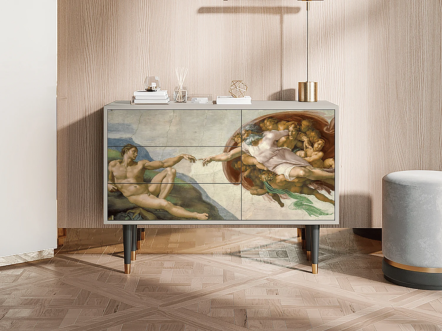 Kredens - 115х84х41 cm - S3 - The Creation of Adam, Piaskowy