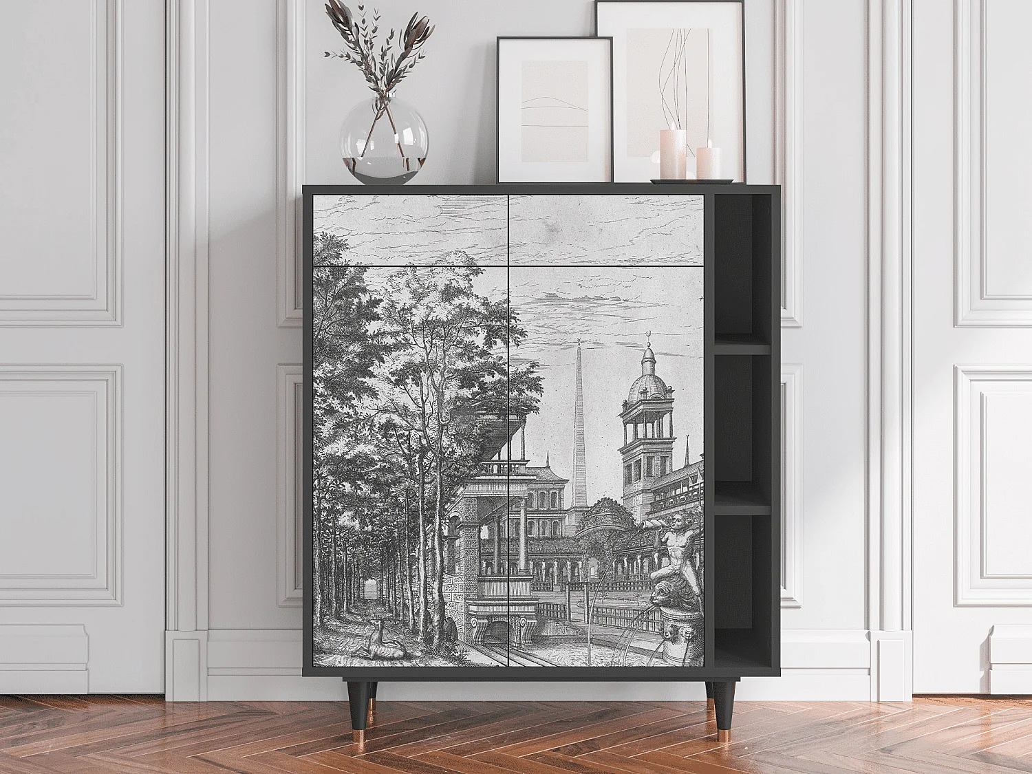 Kredens - 96х110х41 cm - BS6 - View of the Piazza, Antracyt