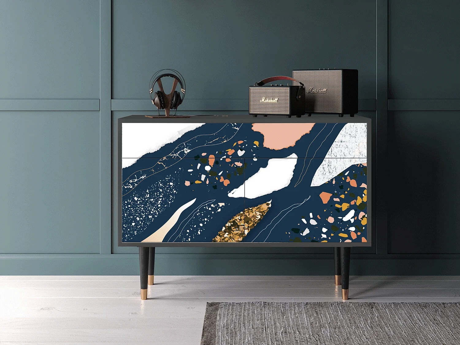 Kredens - 115x85x48 cm - BS4 - Nude Iceberg, Antracyt