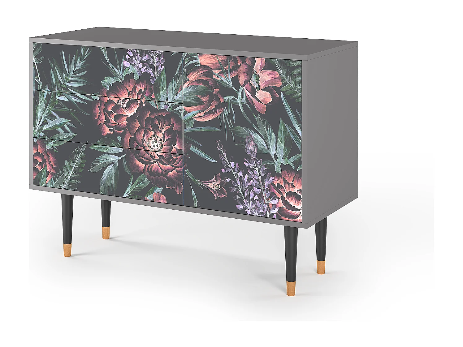 Kredens - 115х84х41 cm - S3 - Dark Peonies, Szary