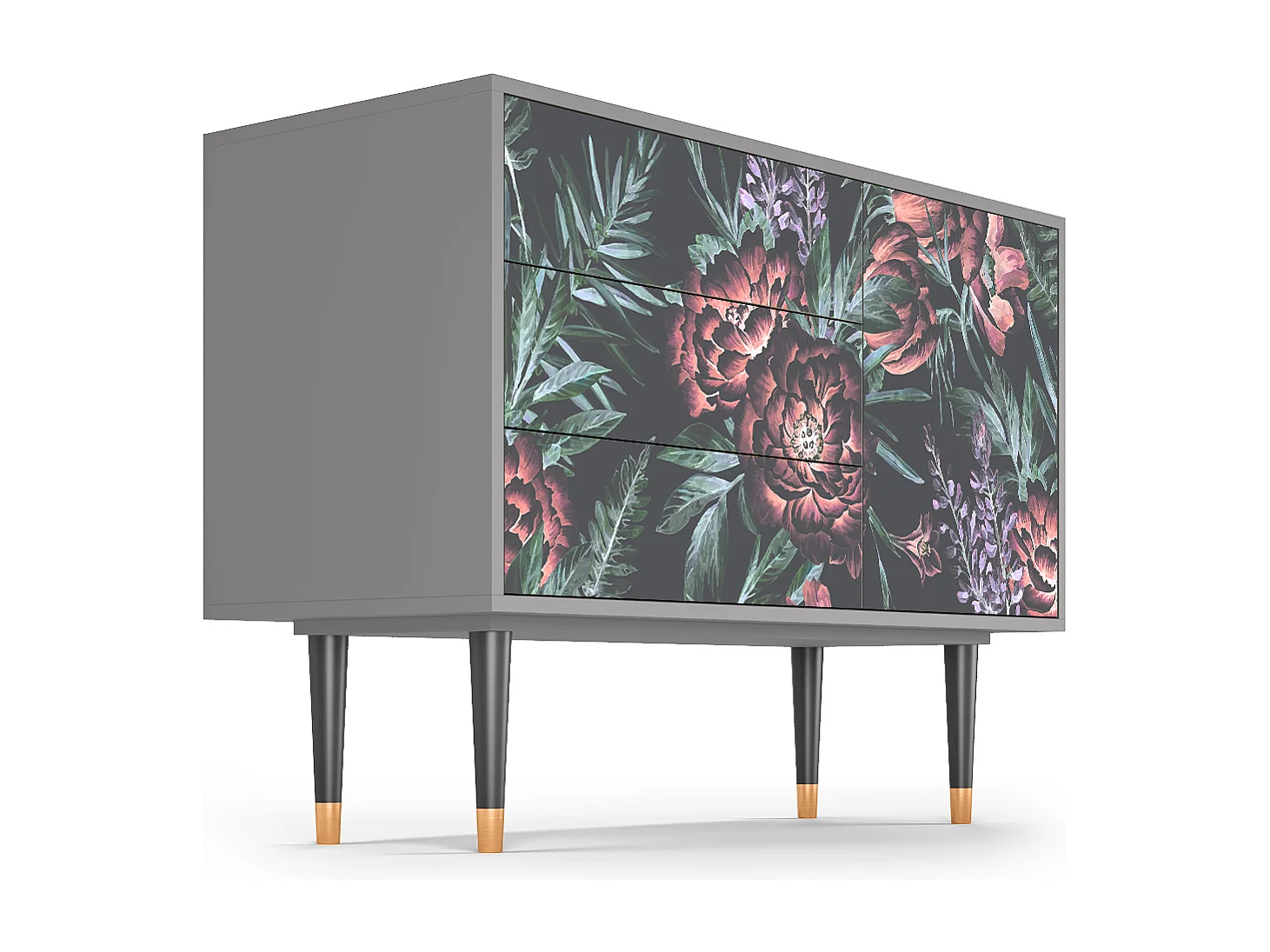 Kredens - 115х84х41 cm - S3 - Dark Peonies, Szary