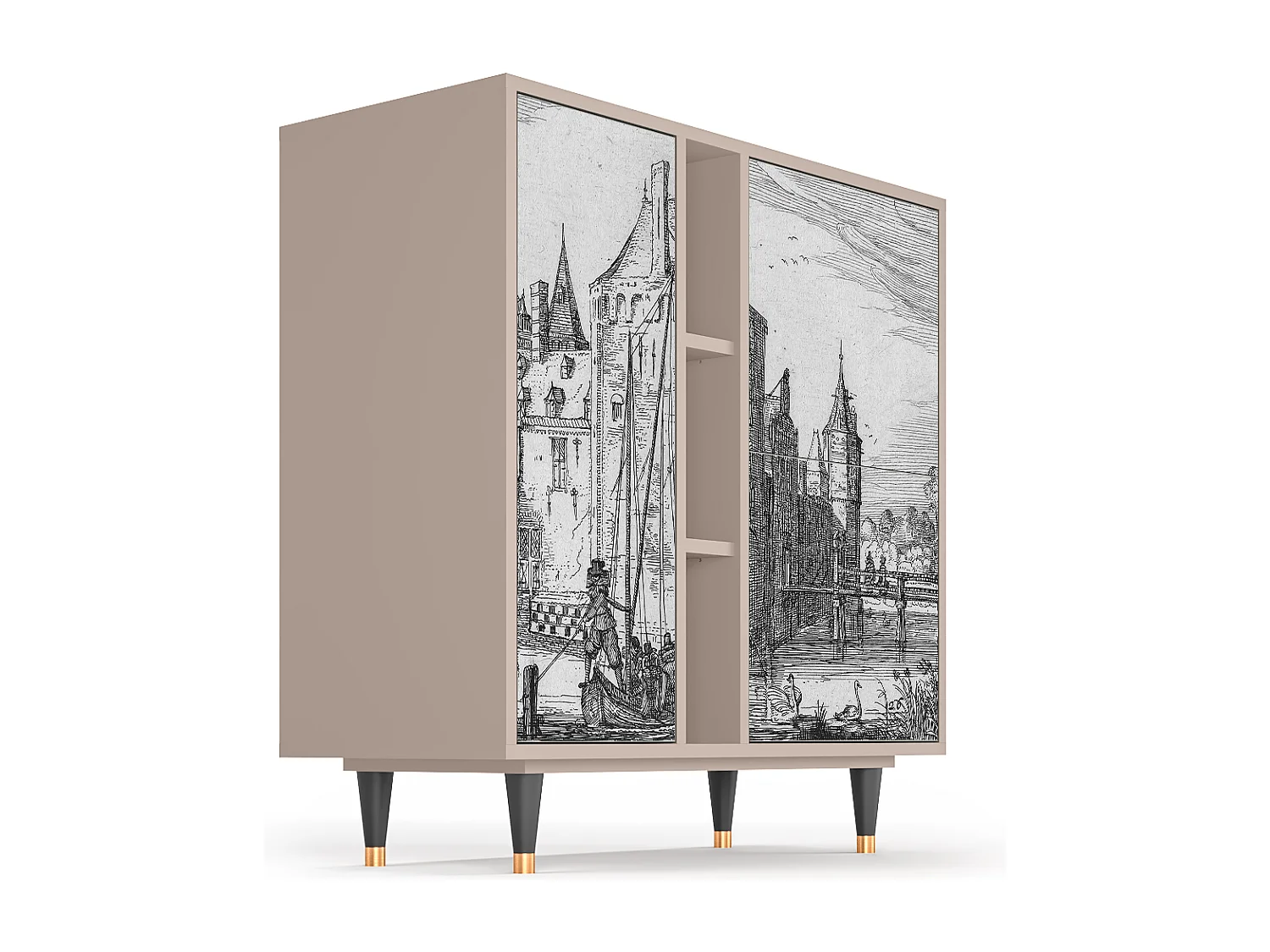 Aparador - 94х96х41 cm - BS5 - Castle with Bridge, Latte