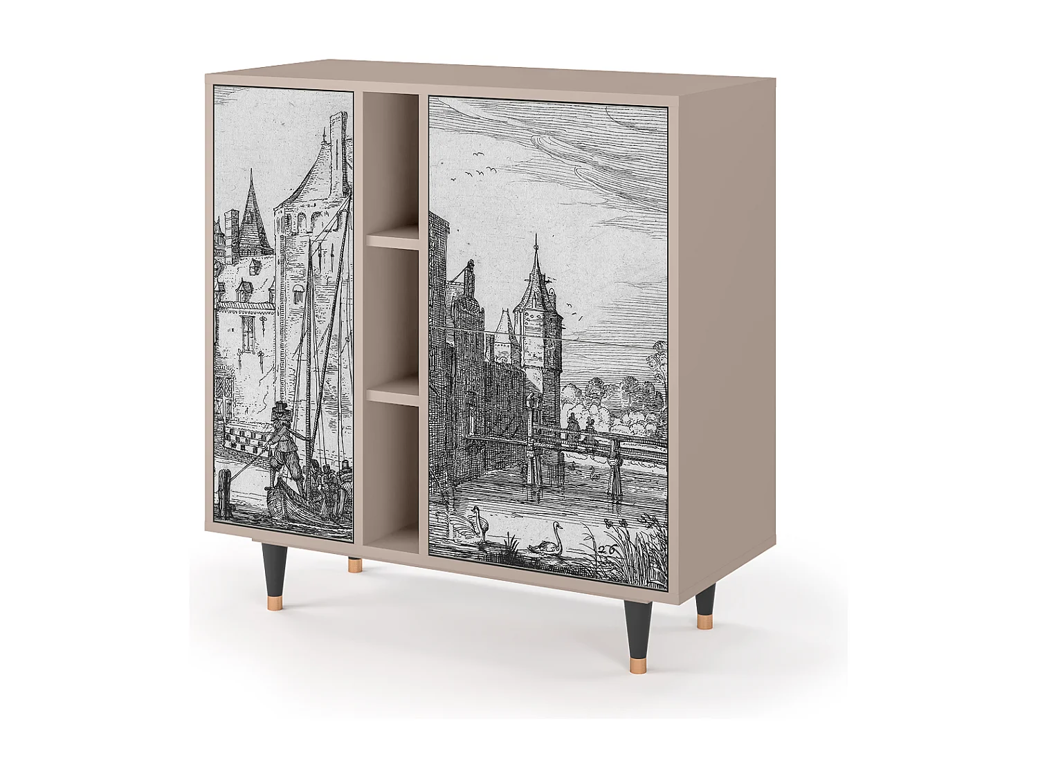 Kredens - 94х96х41 cm - BS5 - Castle with Bridge, Latte