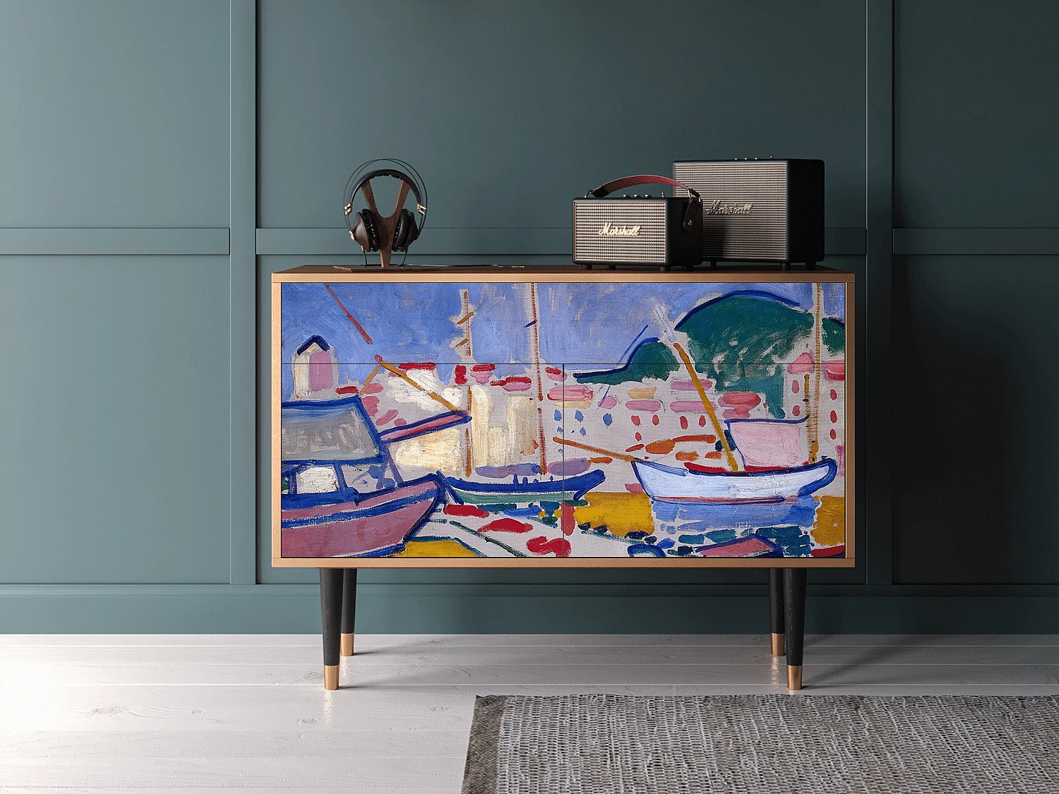Kredens - 115x85x48 cm - BS4 - The Port of Collioure , Orzech