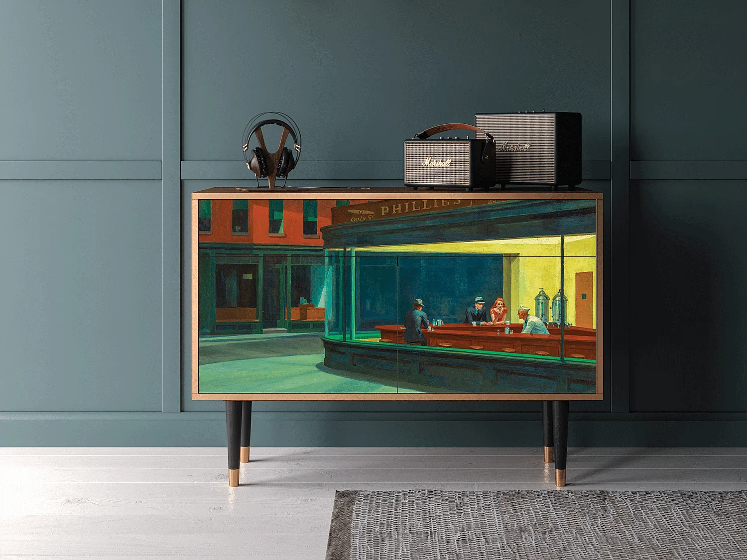 Buffet - 115x85x48 cm - BS4 - Nighthawks by Hopper, Noyer