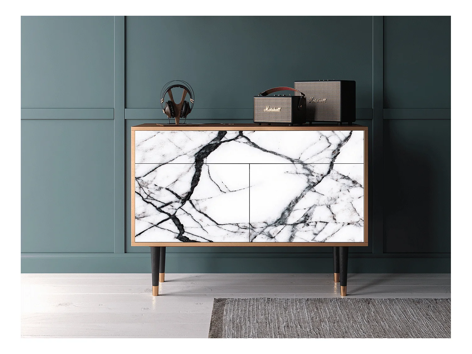 Credenza - 115x85x48 cm - BS4 - Raven Marble, Noce