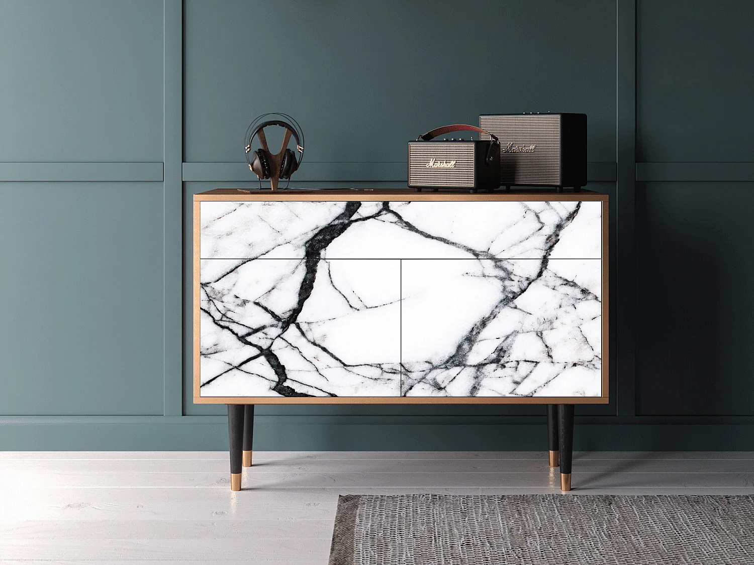 Buffet - 115x85x48 cm - BS4 - Raven Marble, Noyer