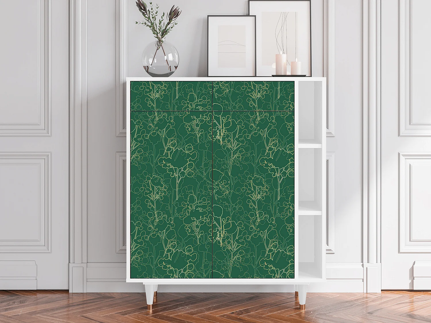 Kredens - 96х110х41 cm - BS6 - Emerald Forest, Biały