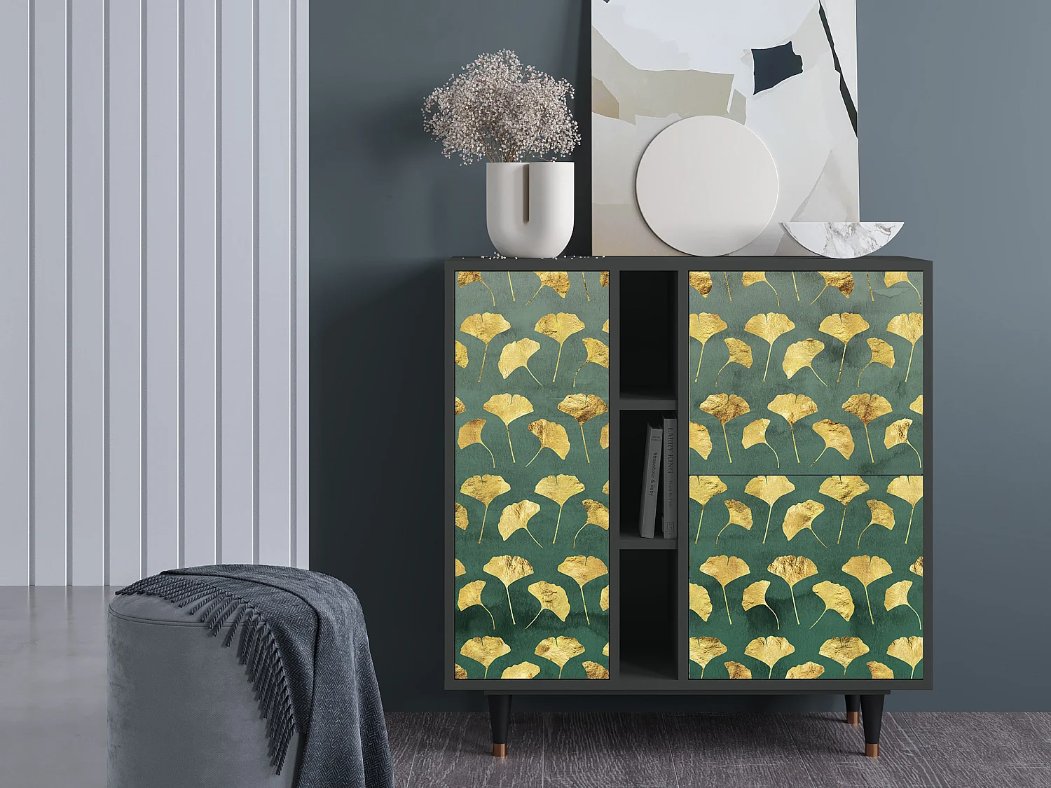 Sideboard - 94х96х41 cm - BS5 - Gingko leaves, Anthrazit