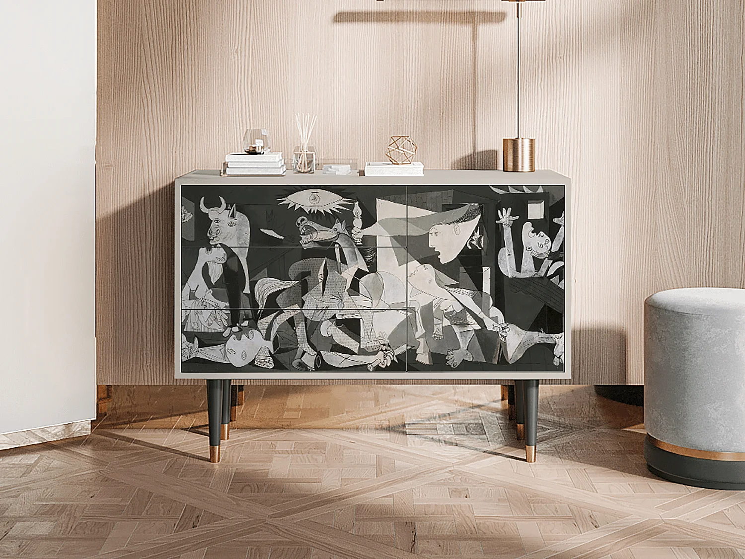 Kredens - 115х84х41 cm - S3 - Guernica by Picasso, Piaskowy